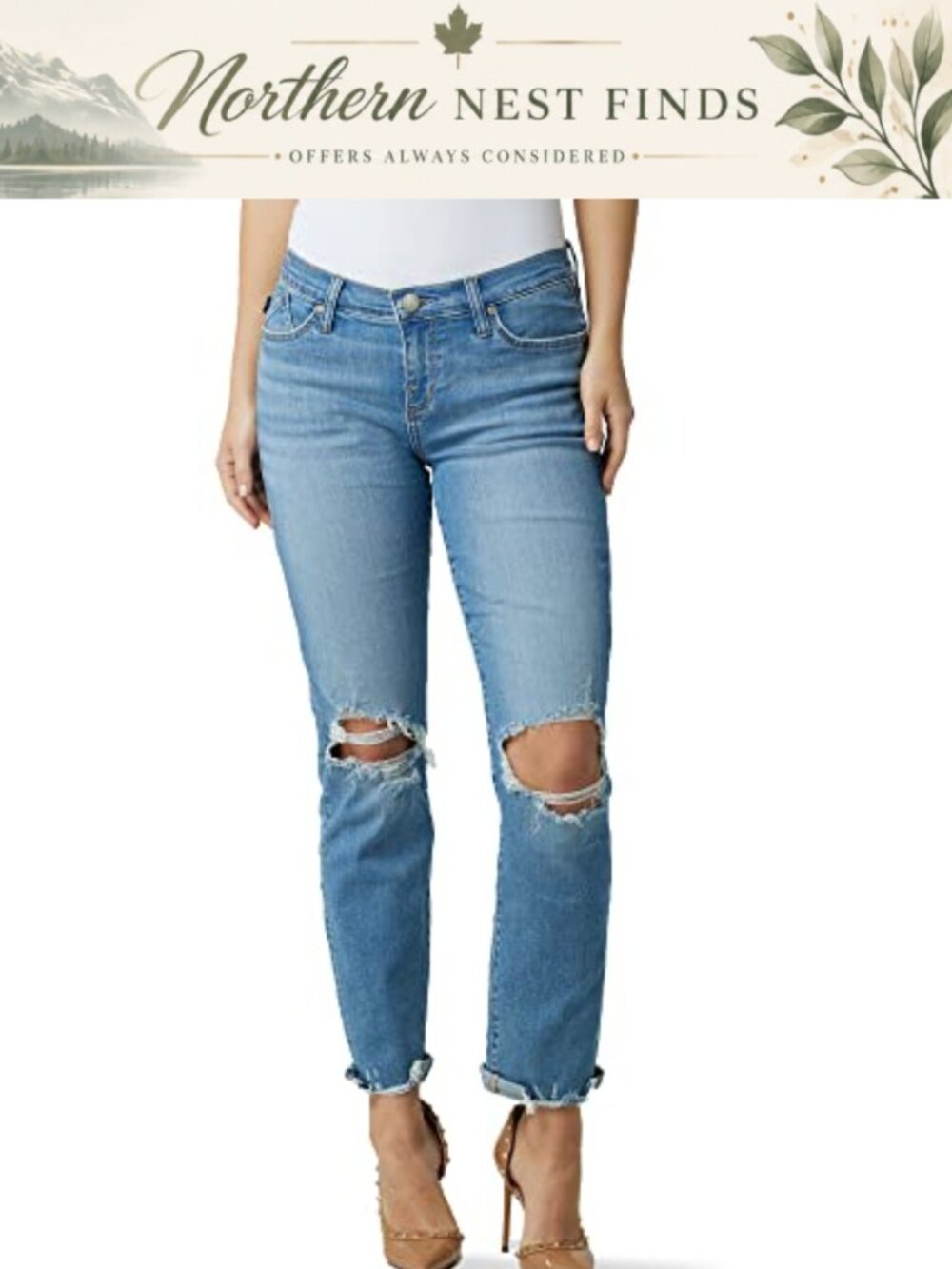 Women's Boyfriend Crop Jeans Mid Rise 5-Pocket Stretch Denim